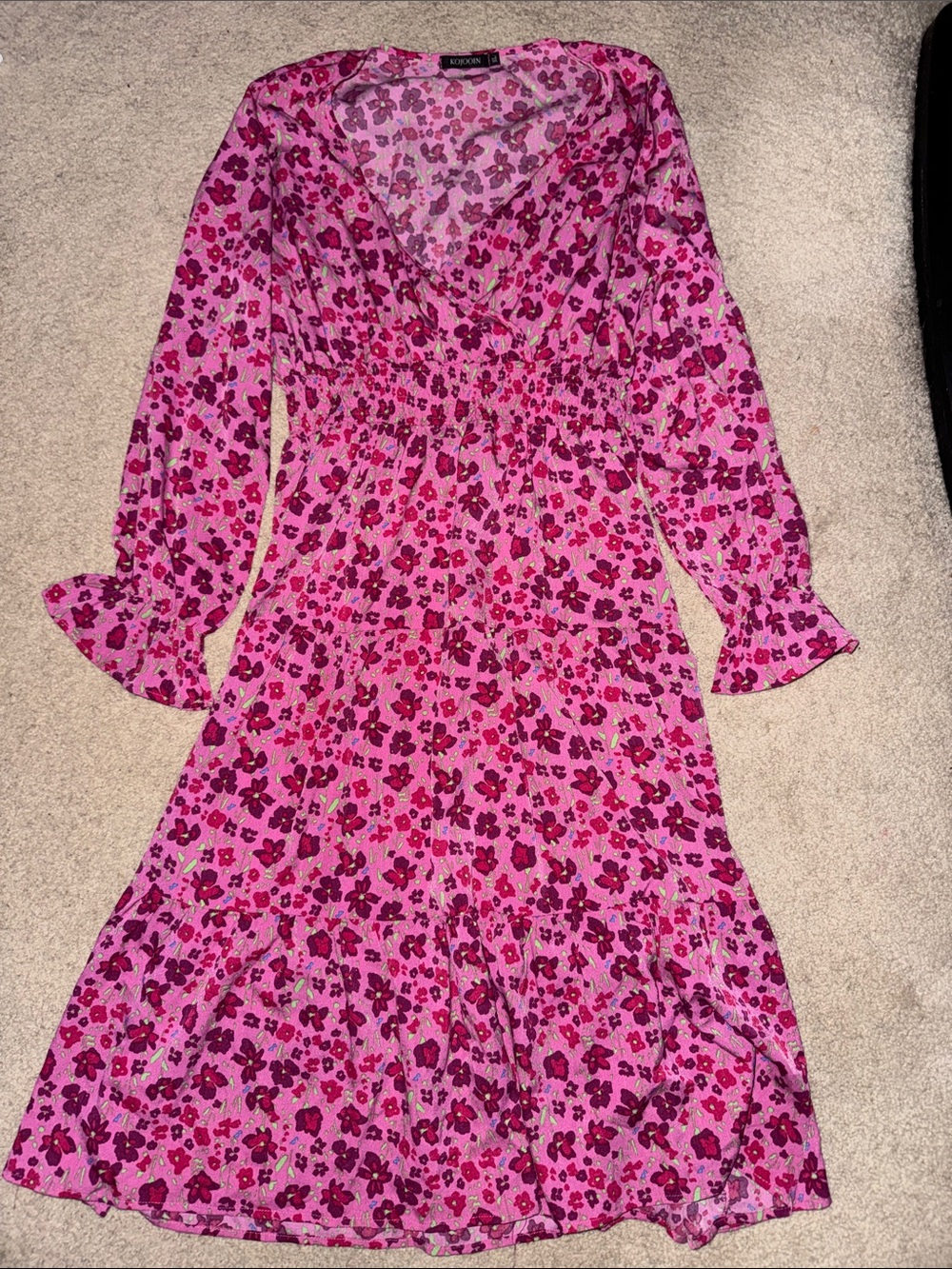 River Island Pink Floral V-Neck Midi Dress